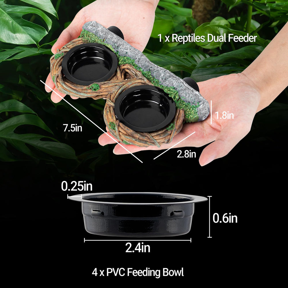 REPTI ZOO feeding ledge with 4 cups close-up highlights versatile meal setup.