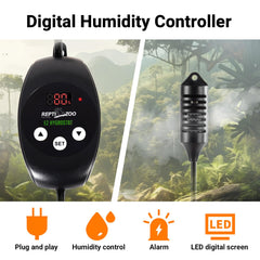 REPTI ZOO humidistat control panel offers easy micro-adjustments for stable terrarium humidity.