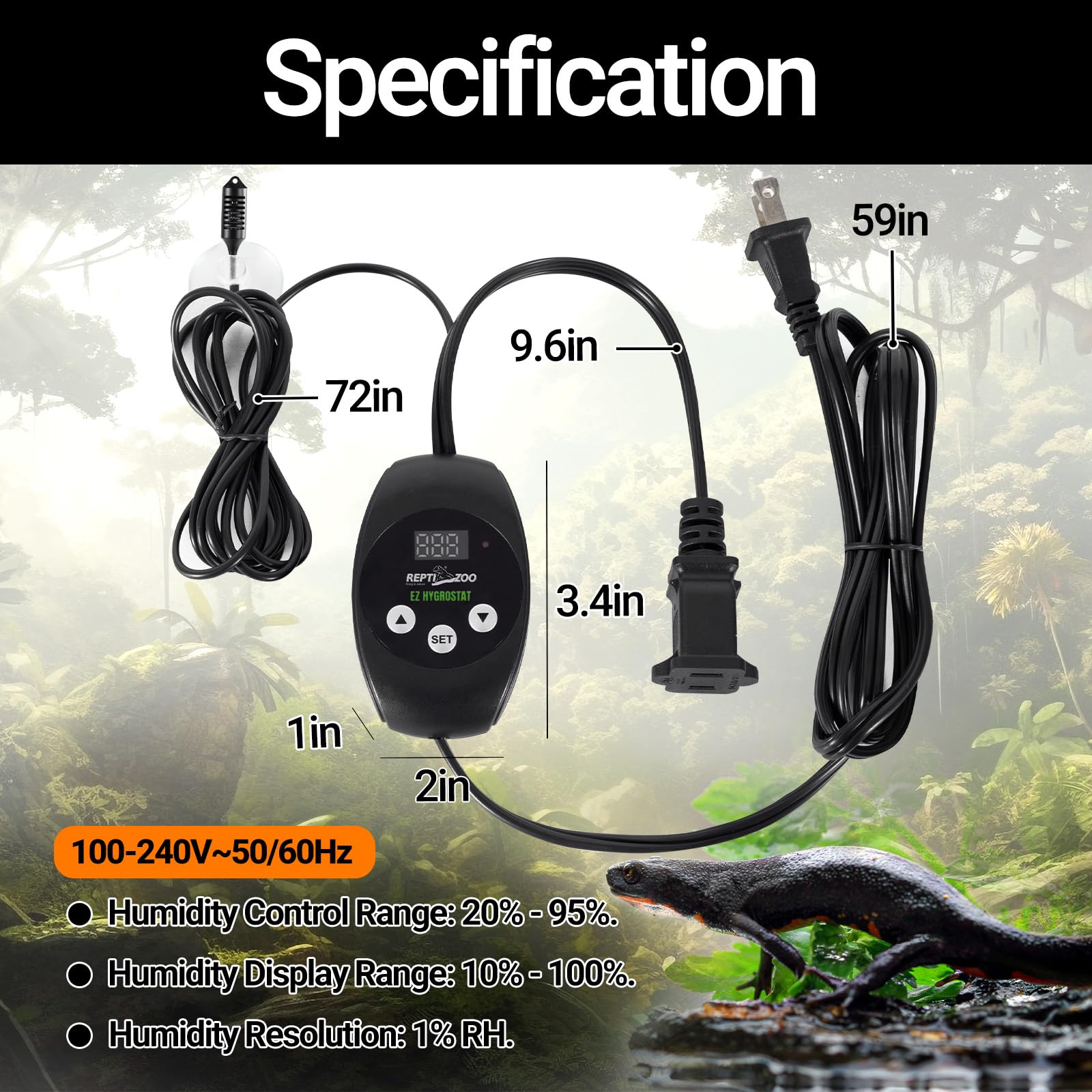 REPTI ZOO LED reading screen clearly displays current humidity for quick adjustments.