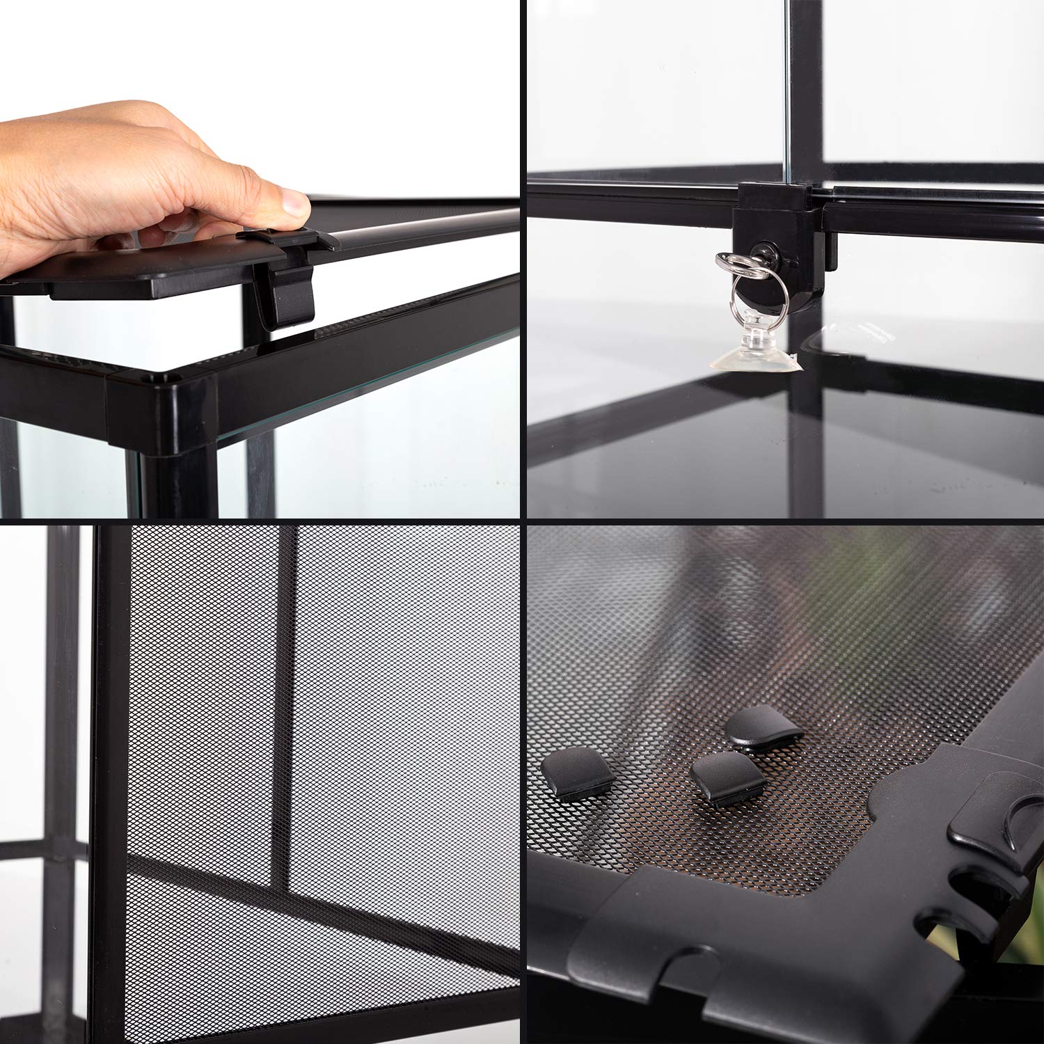 REPTI ZOO raised bottom frame accommodates a heater for substrate warmth.