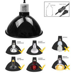 ReptiKing Reptile Dome close-up highlights aluminum reflector boosting light and UV output