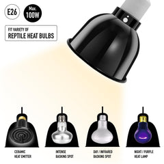 ReptiKing reptile light dome deep reflector enhances light and UVA output for basking.