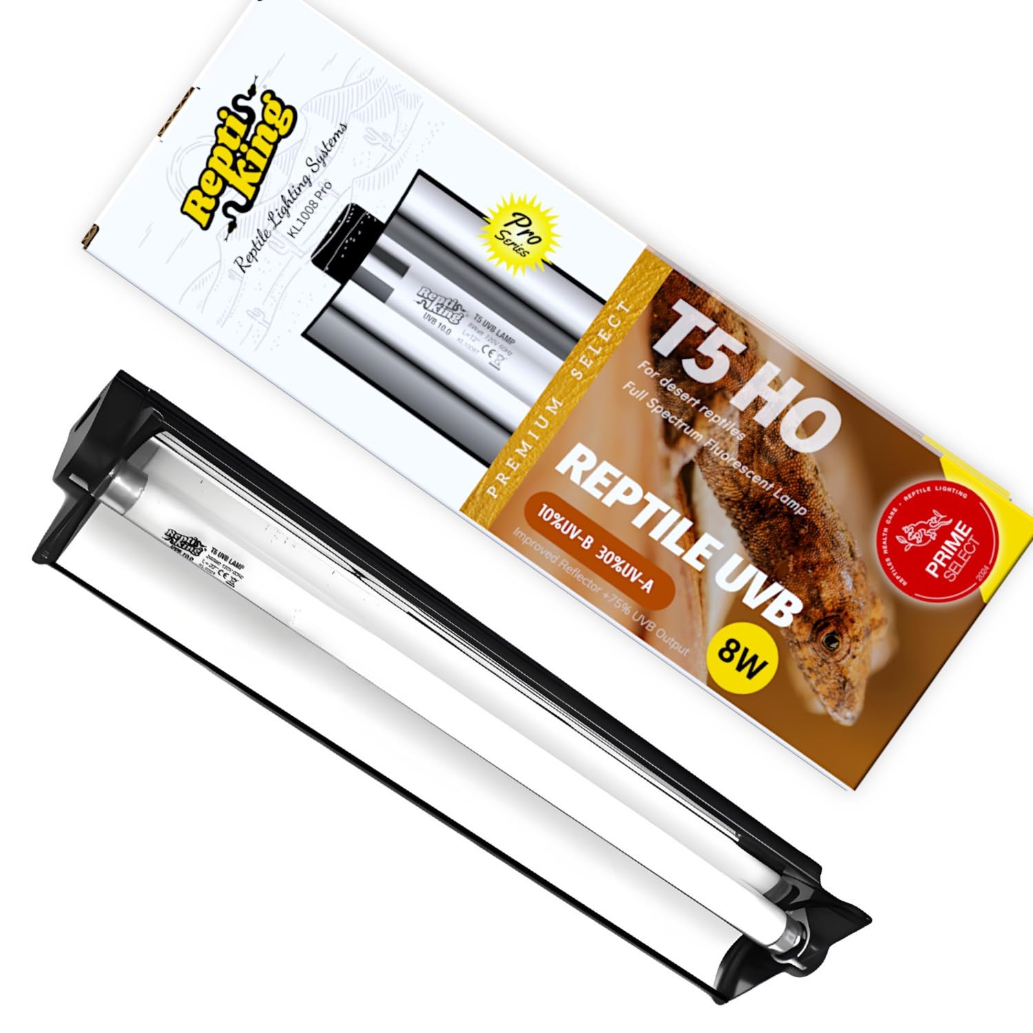 ReptiKing upgraded T5 UVB lamp for desert-dwelling reptiles showing UVB output for basking
