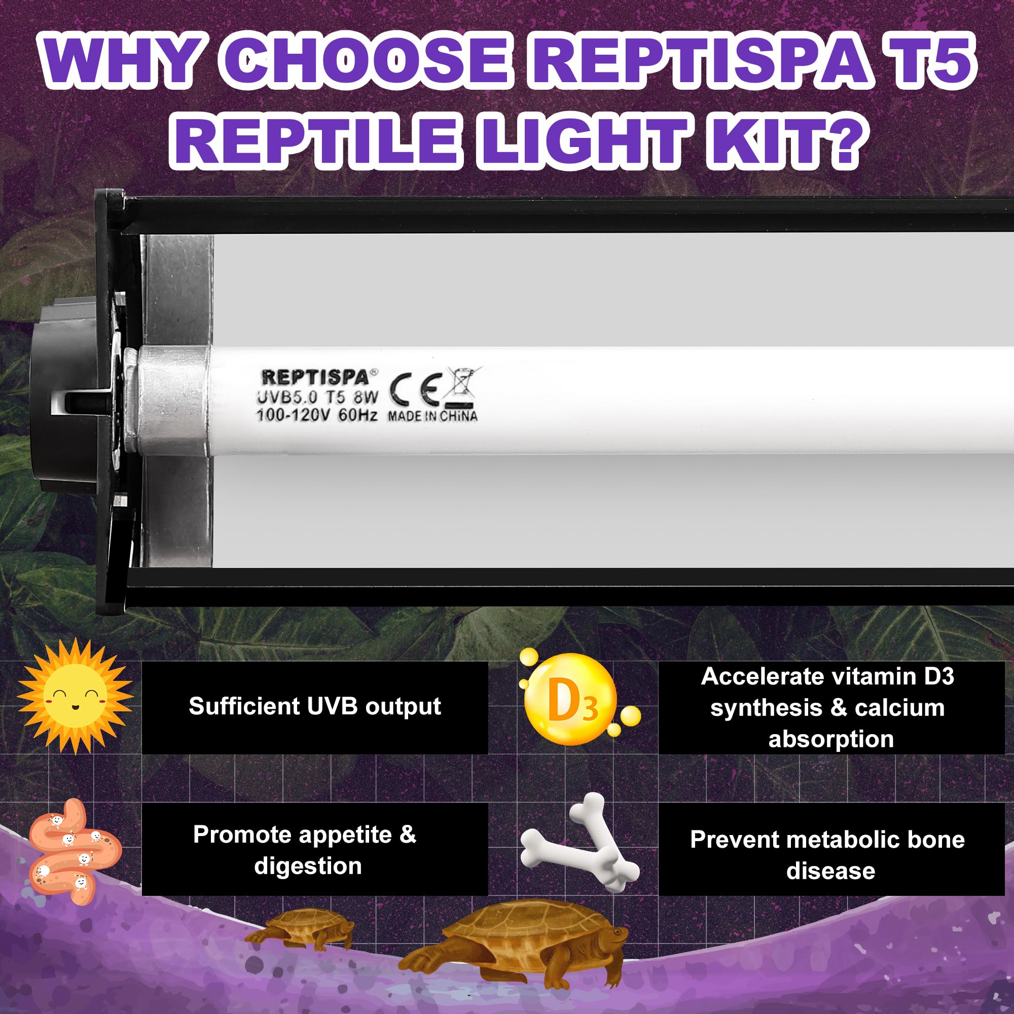 Reptispa T5 HO UVB Kit product shot highlights clear lighting and sleek design