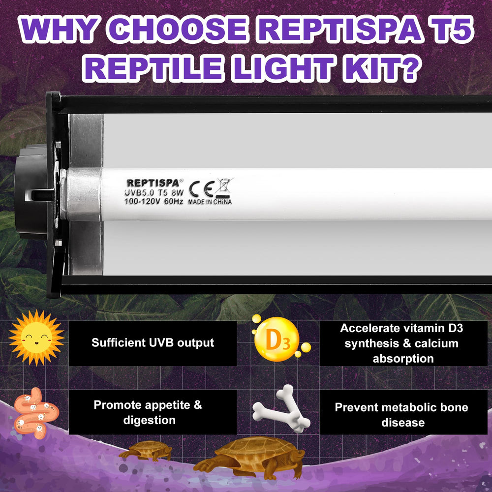 Reptispa T5 HO UVB Kit product shot highlights clear lighting and sleek design