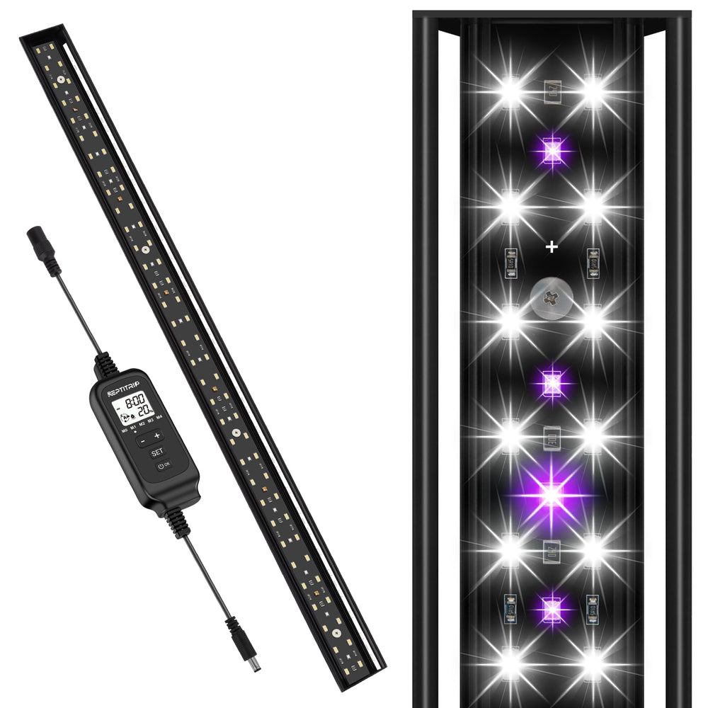 REPTITRIP 27-inch LED UVB light in enclosure provides sunlight-like UVB.