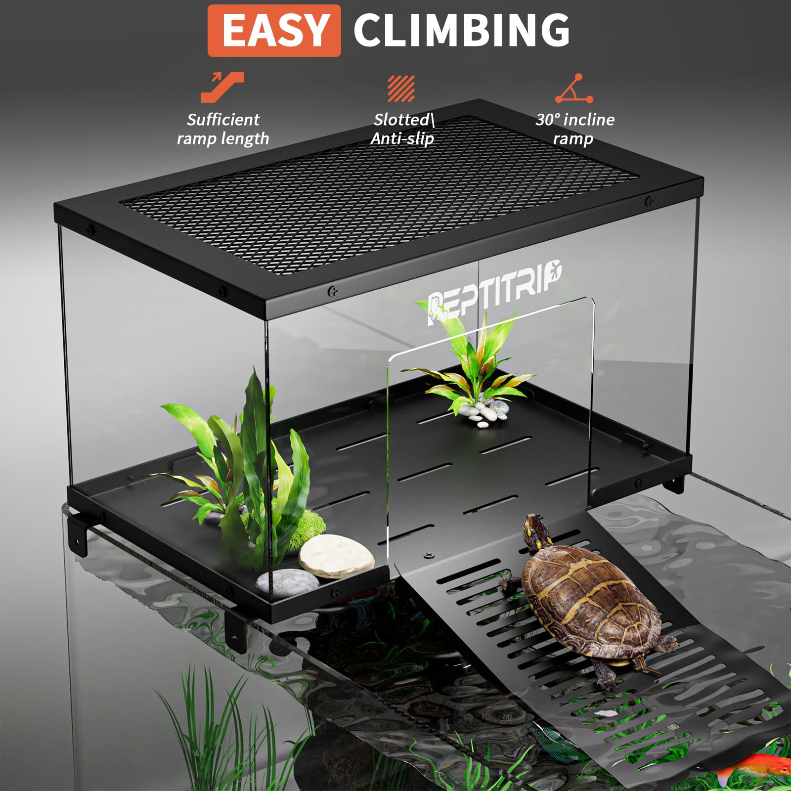 REPTITRIP 304 stainless steel construction resists humidity and simplifies cleaning