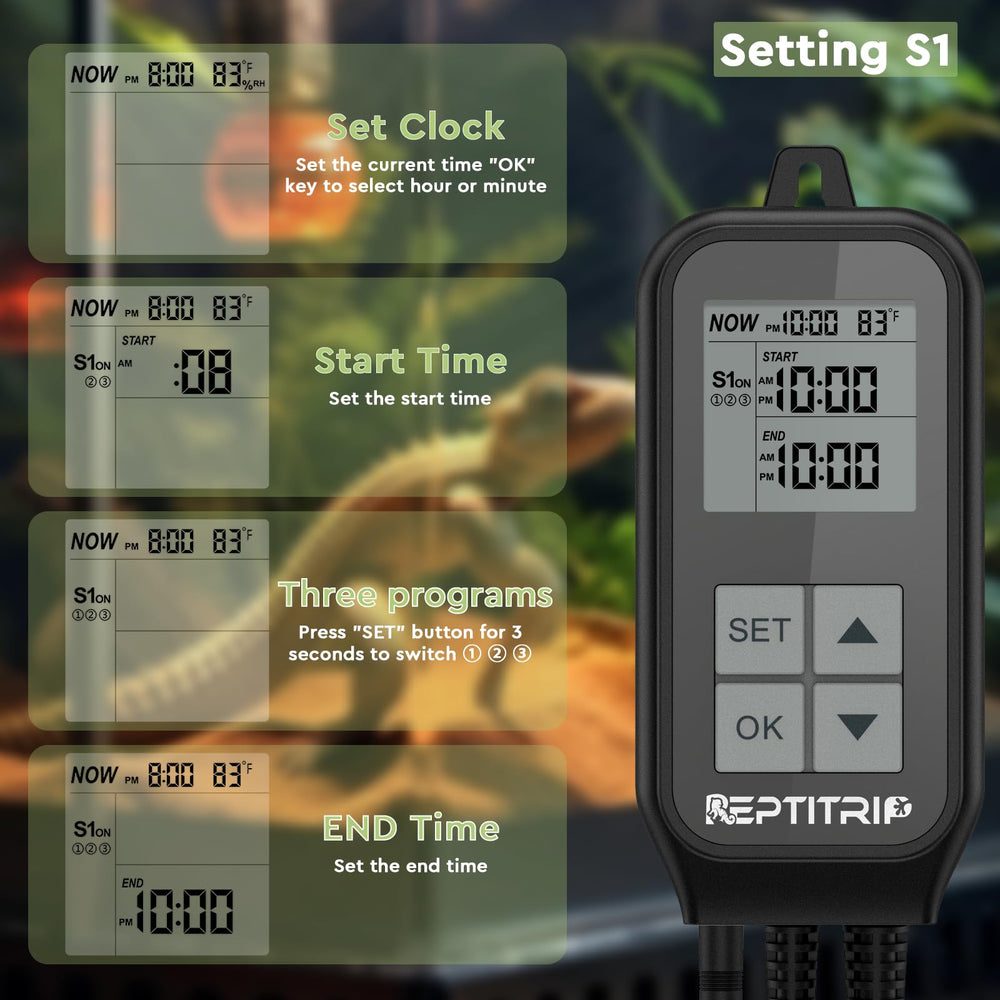 REPTITRIP day-night temperature mode helps natural activity rhythms.