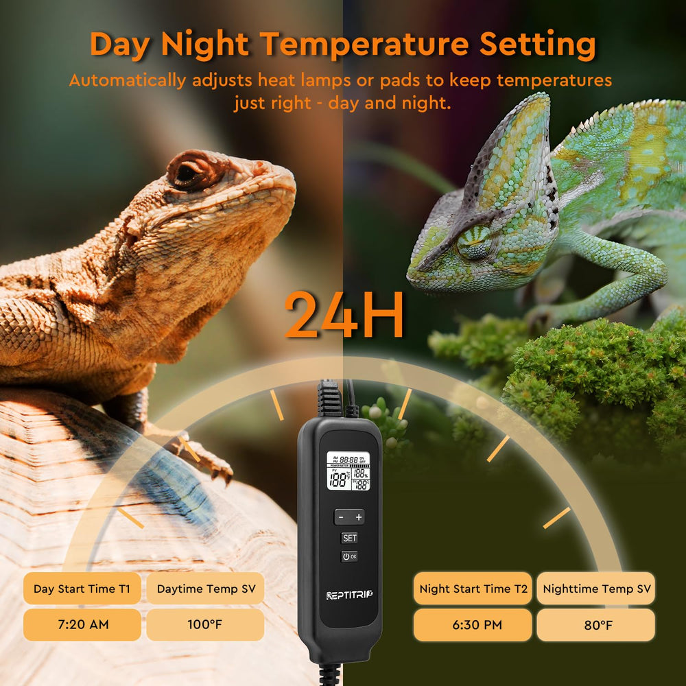 REPTITRIP dimming-thermostat day-night-cycle illustrates circadian rhythm support.
