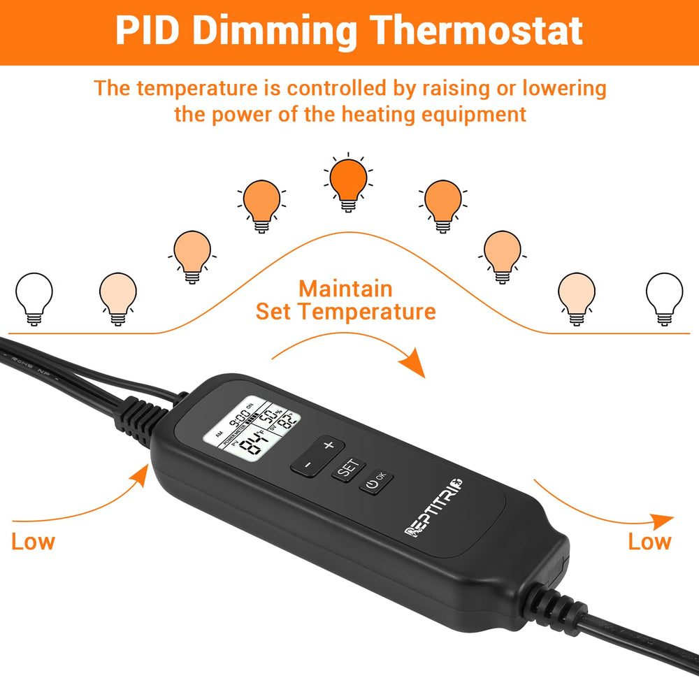 REPTITRIP dimming-thermostat probe-mount with suction cup enables easy setup.