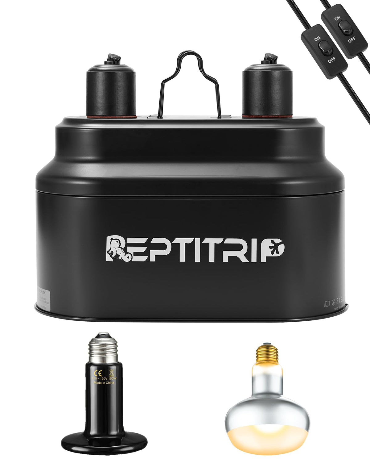REPTITRIP dual fixture front view demonstrates two independent heat controls for reptiles