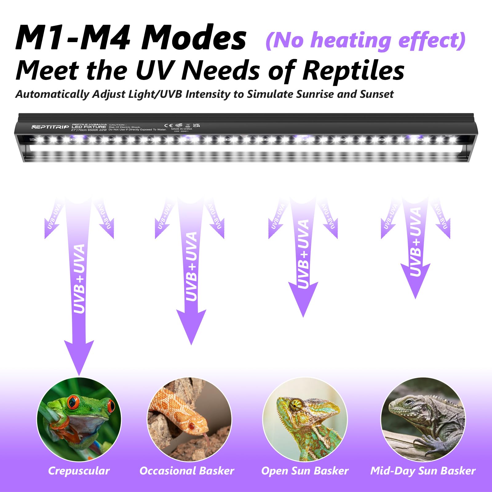 REPTITRIP LED reptile light fixture controller demonstrates dimming and mode control
