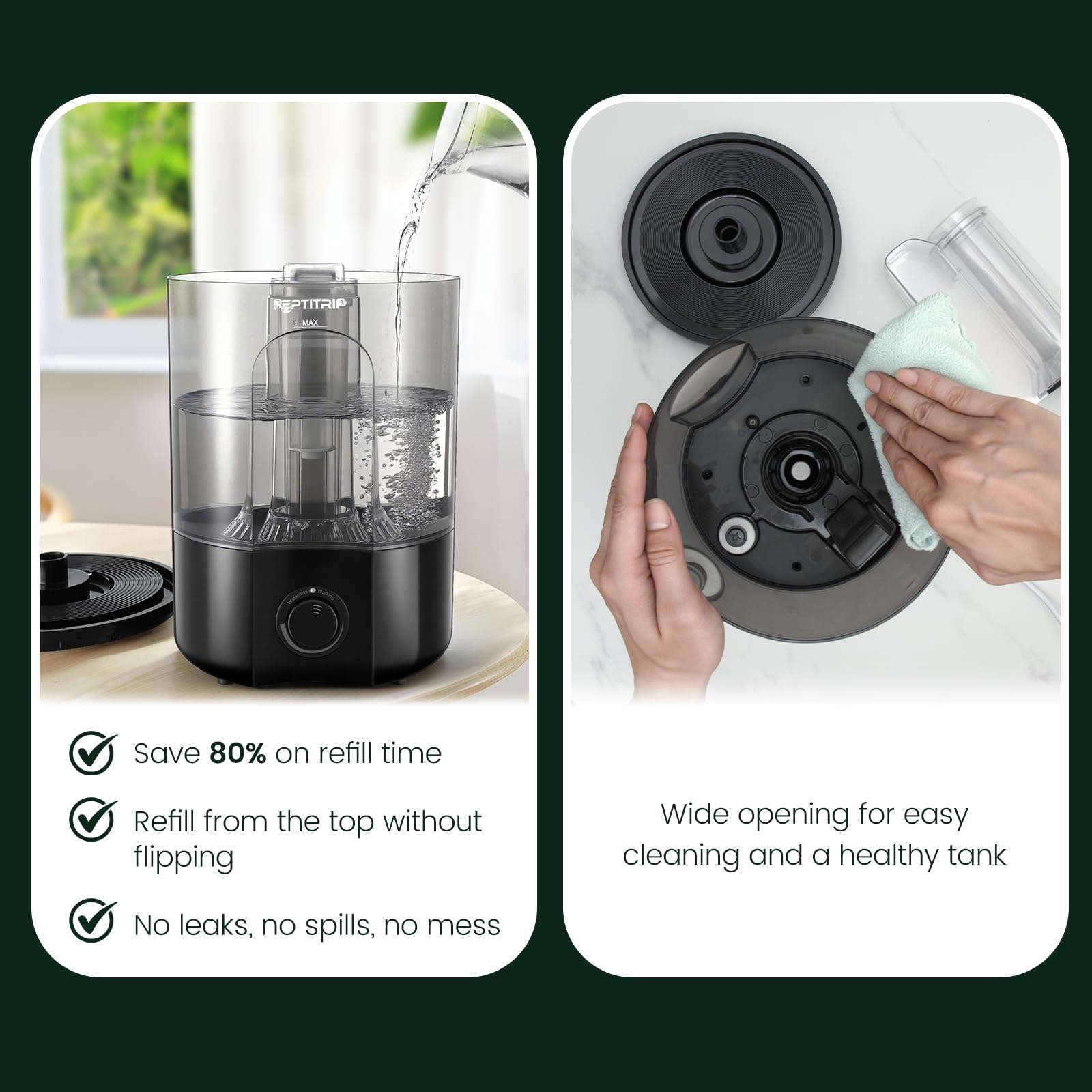 REPTITRIP mist dispersion inside terrarium provides even humidity distribution