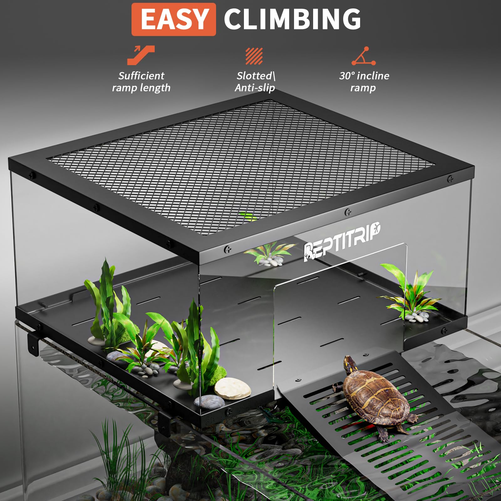 REPTITRIP Turtle Basking Platform 304 stainless steel frame resists humidity and cleans easily