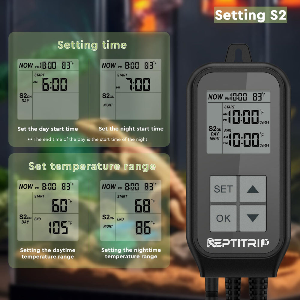 REPTITRIP setup example with UVB/heat lamp for timed heating.