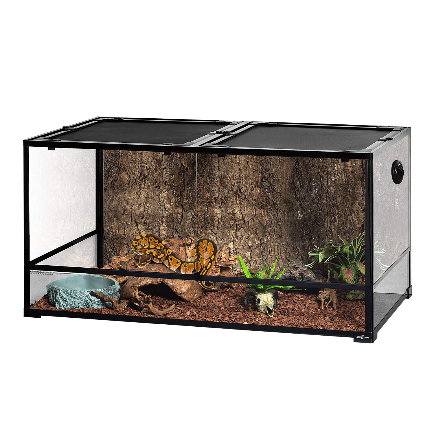 REPTIZOO 120-gallon terrarium front view offers clear 360° visibility for easy observation