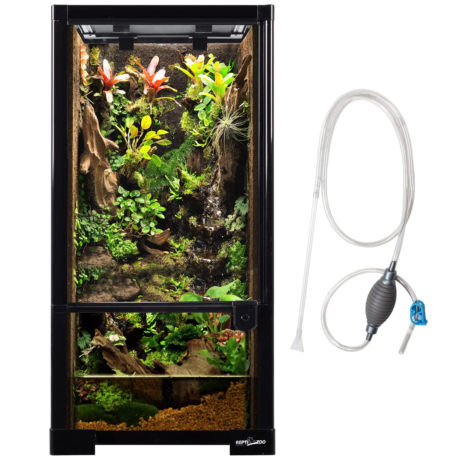REPTIZOO 15-gallon full-glass terrarium front view for easy viewing and access