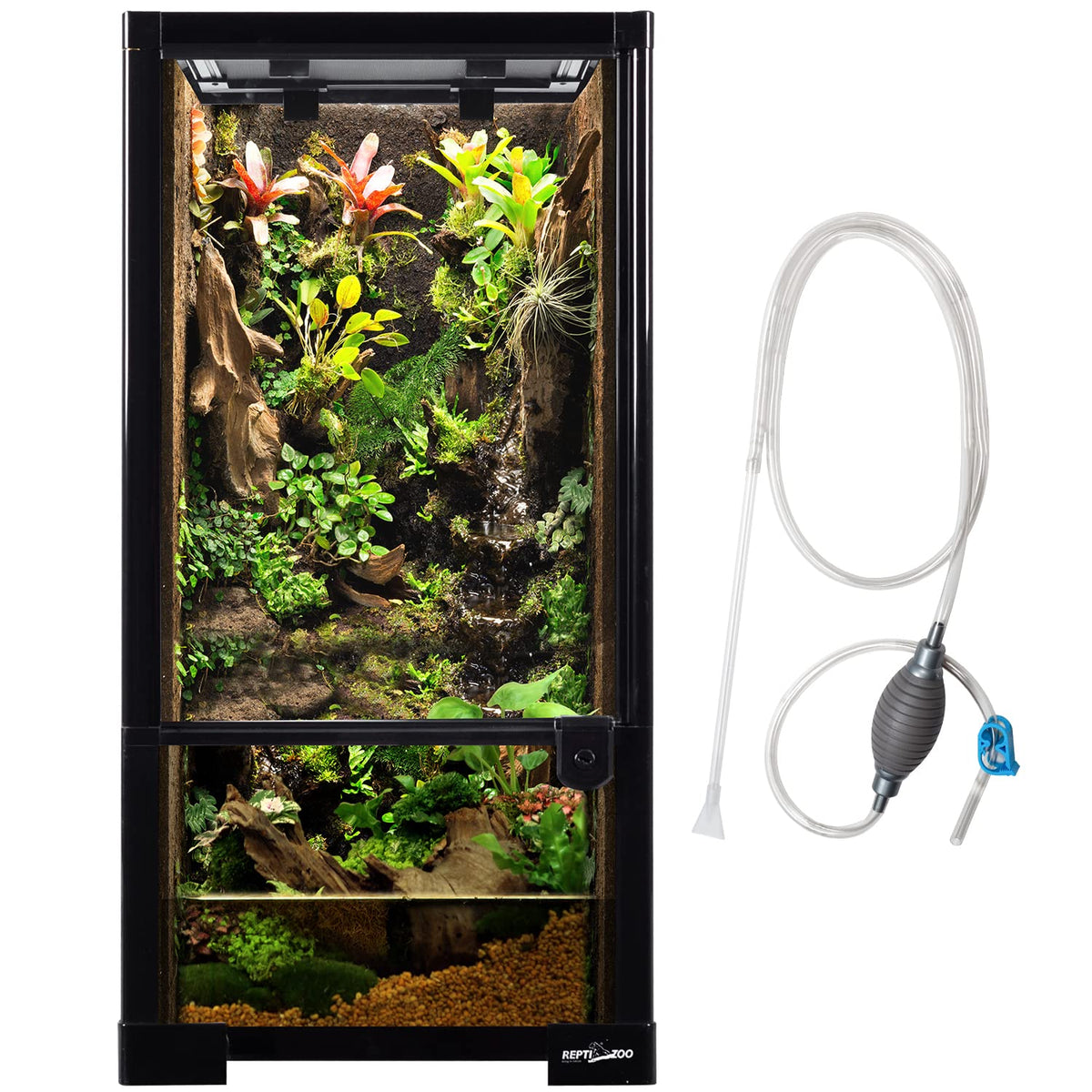 REPTIZOO 15-gallon full-glass terrarium front view for easy viewing and access
