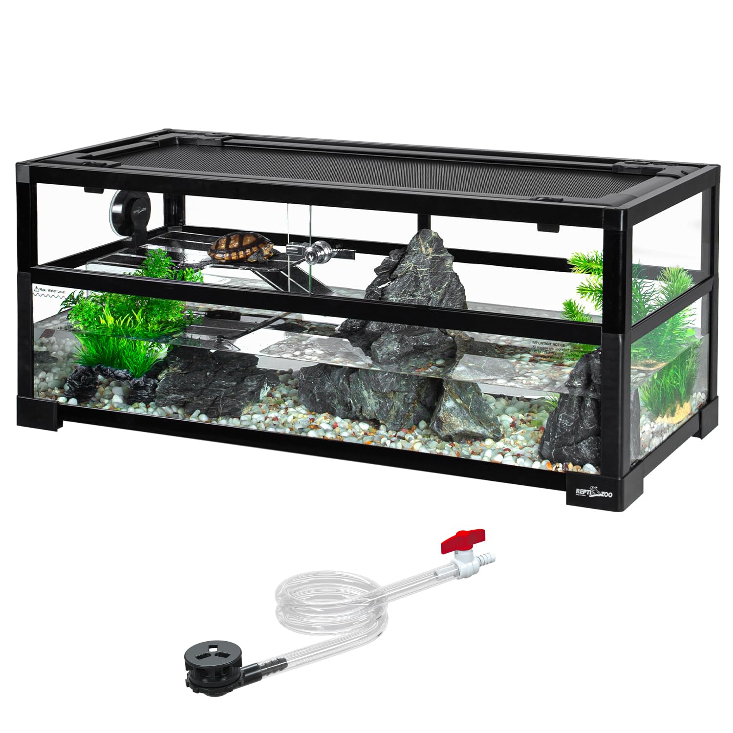 REPTIZOO 18-gallon turtle tank front view for clear observation of swimming