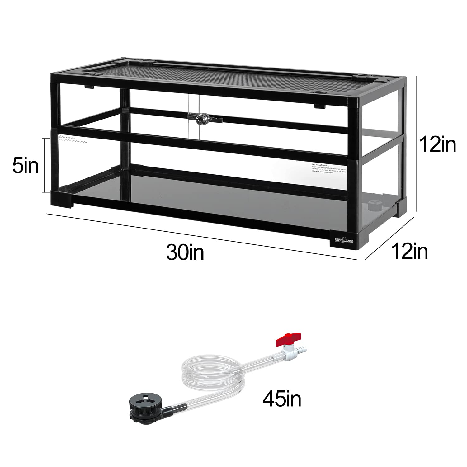 REPTIZOO turtle tank glass detail showing sturdy tempered glass