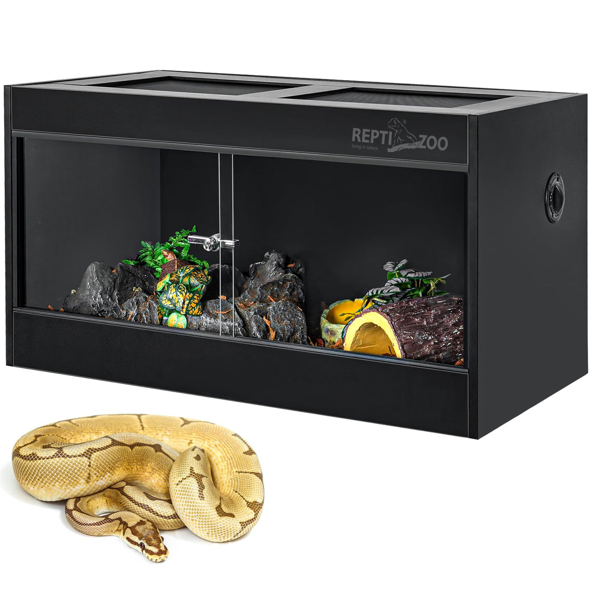 REPTI ZOO 50-gallon PVC enclosure front view showing spacious habitat