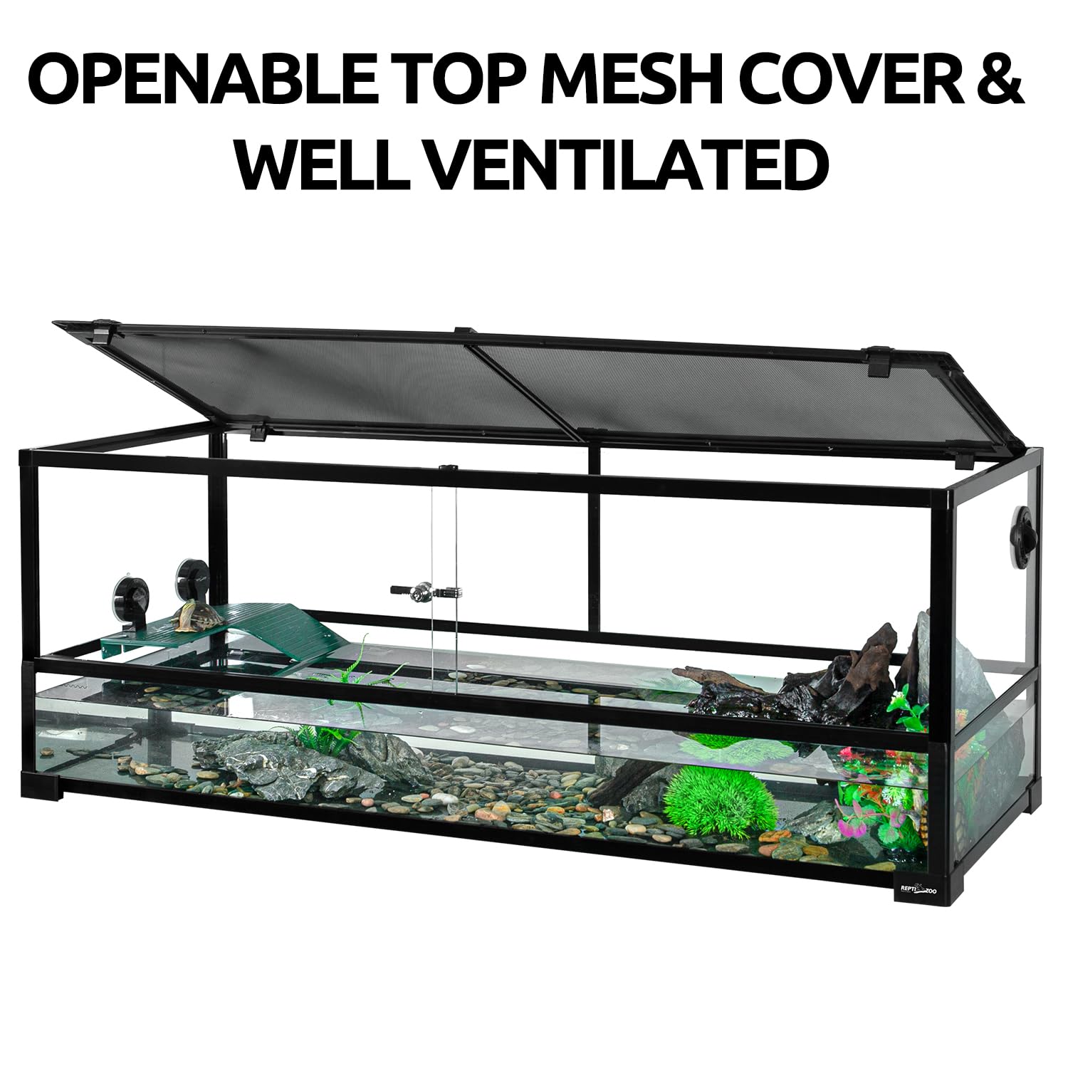 REPTIZOO 67 gallon turtle tank basking lamp ready top setup for sunning