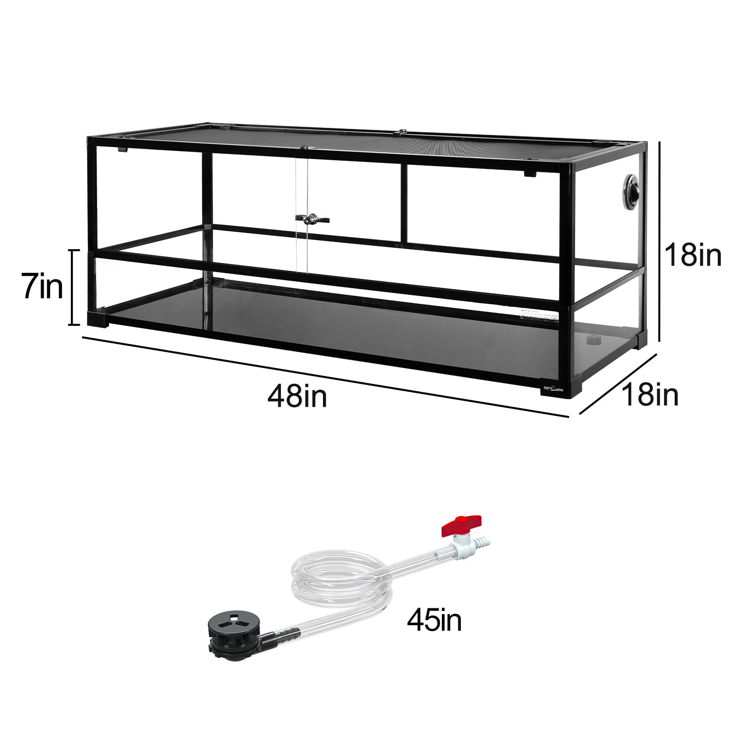 REPTIZOO 67 gallon turtle tank drainage system closeup enabling easy water changes