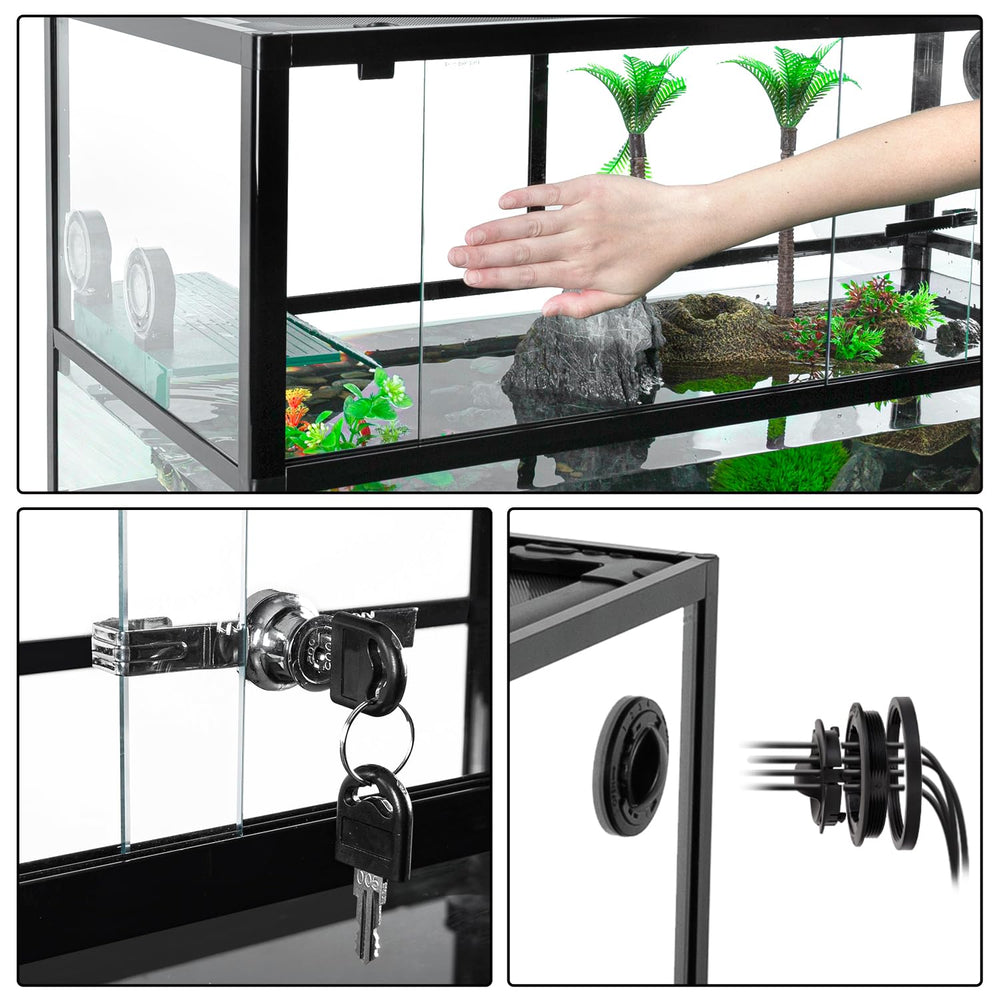REPTIZOO 67 gallon turtle tank ventilated top mesh cover enables basking and air flow