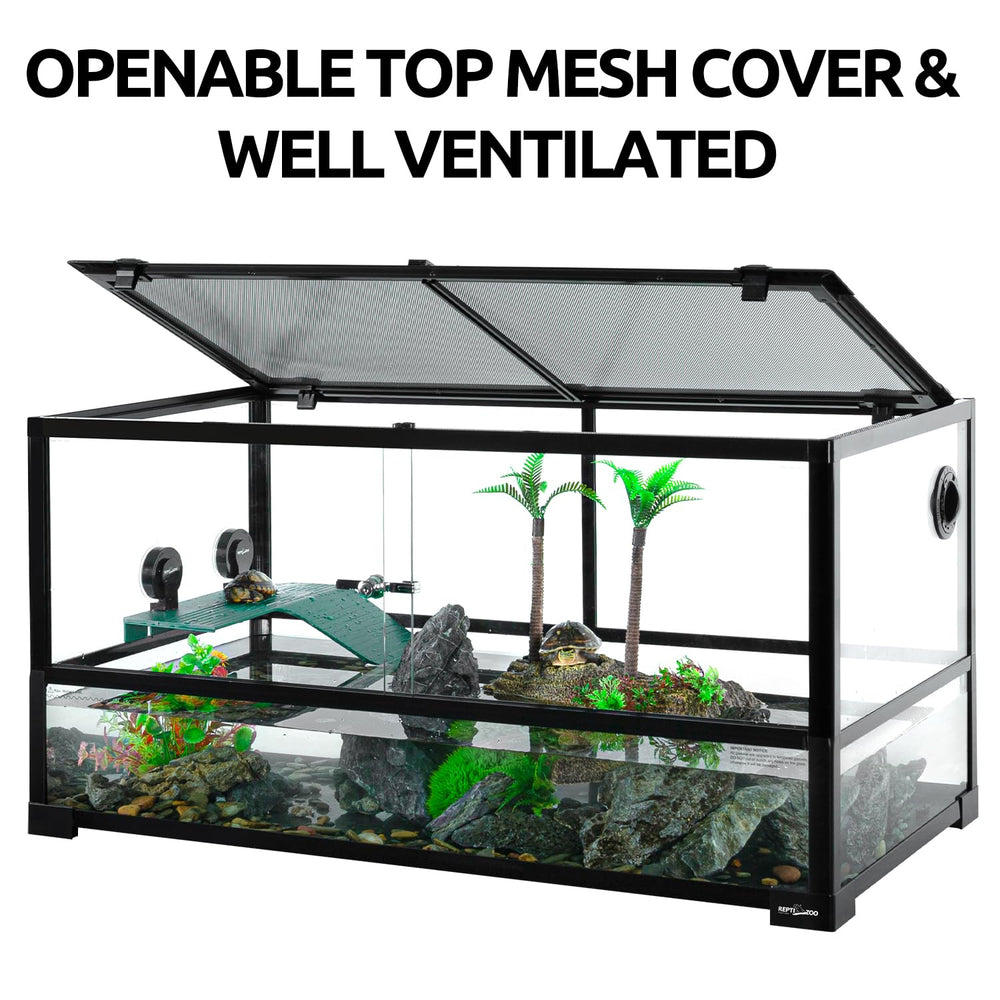 REPTI ZOO 7-inch deep base supports water and safe land areas for amphibians.