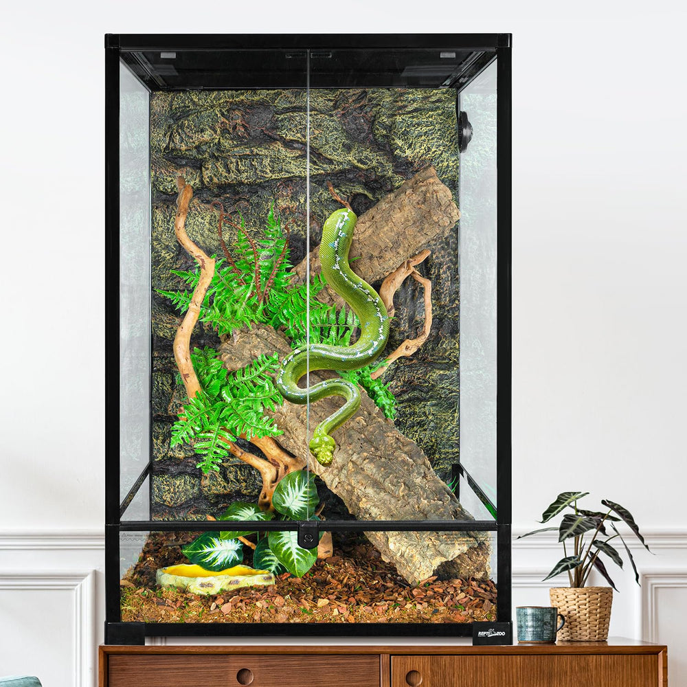 REPTIZOO 90-gallon terrarium raised-bottom frame accommodates heating pads neatly.