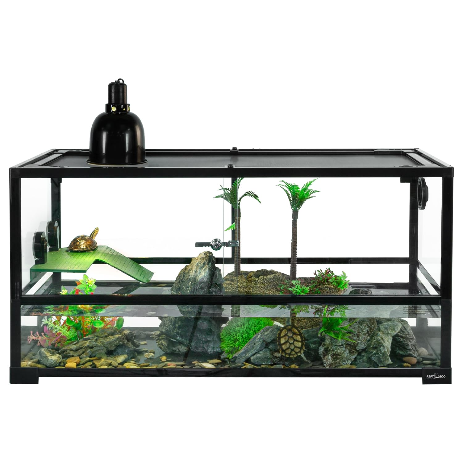 REPTI ZOO detailed tank setup image highlights the knock-down installation process.