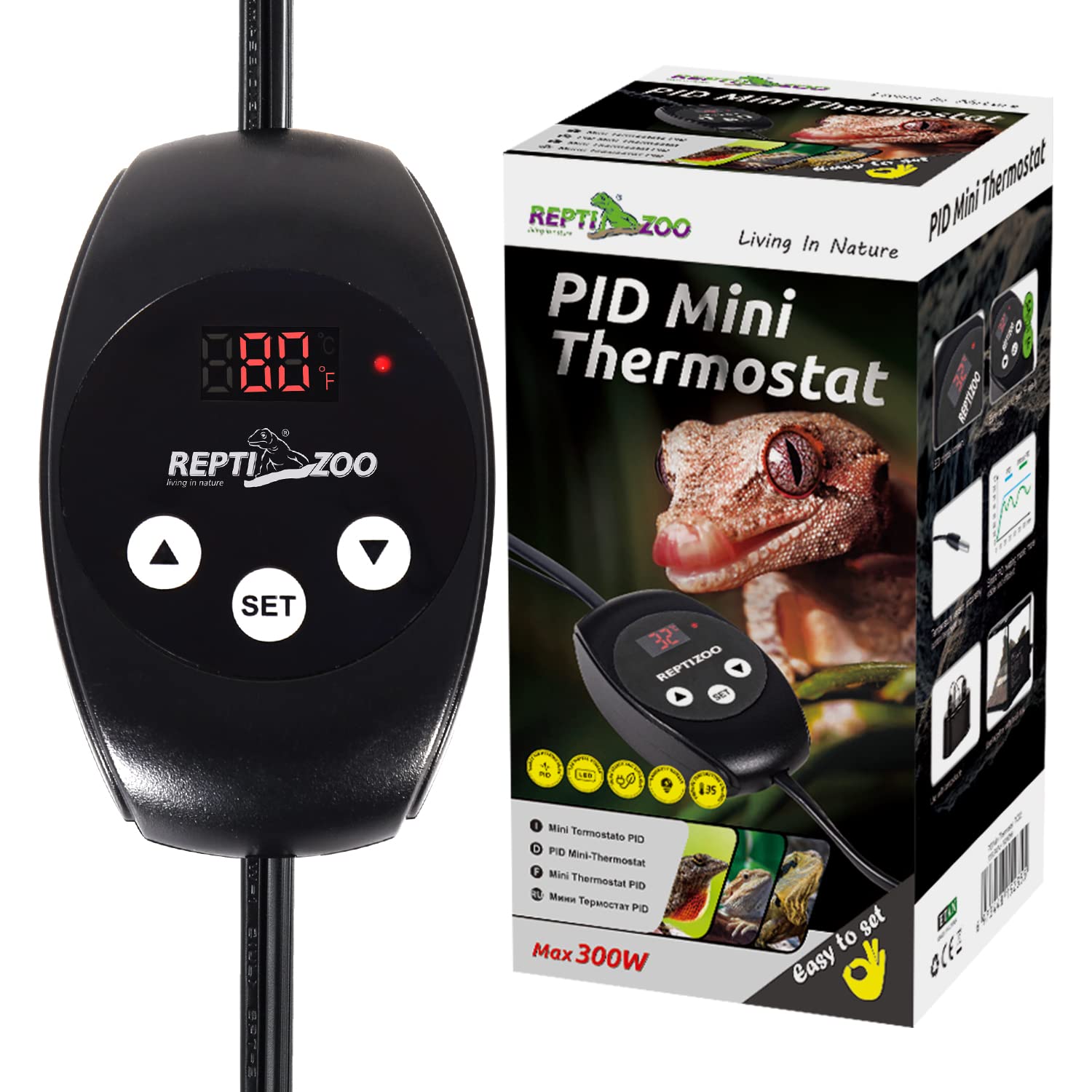 reptizoo dimming thermostat front view demonstrates precise reptile heat control for terrariums