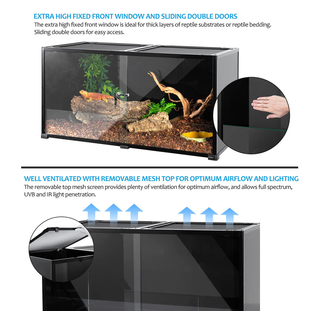 REPTIZOO Large 120-Gallon Terrarium back view demonstrates full enclosure visibility