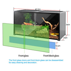 REPTIZOO Large 120-Gallon Terrarium side view highlights black-tinted glass for reduced glare