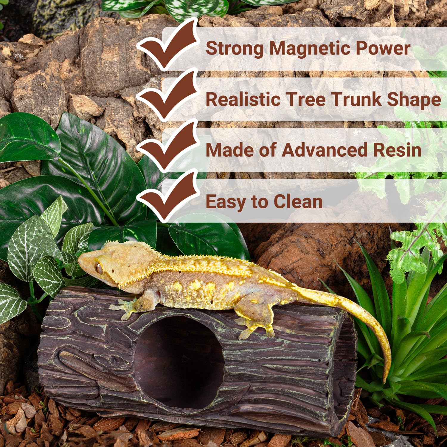 REPTIZOO magnetic attachment keeps hide secure on glass surfaces