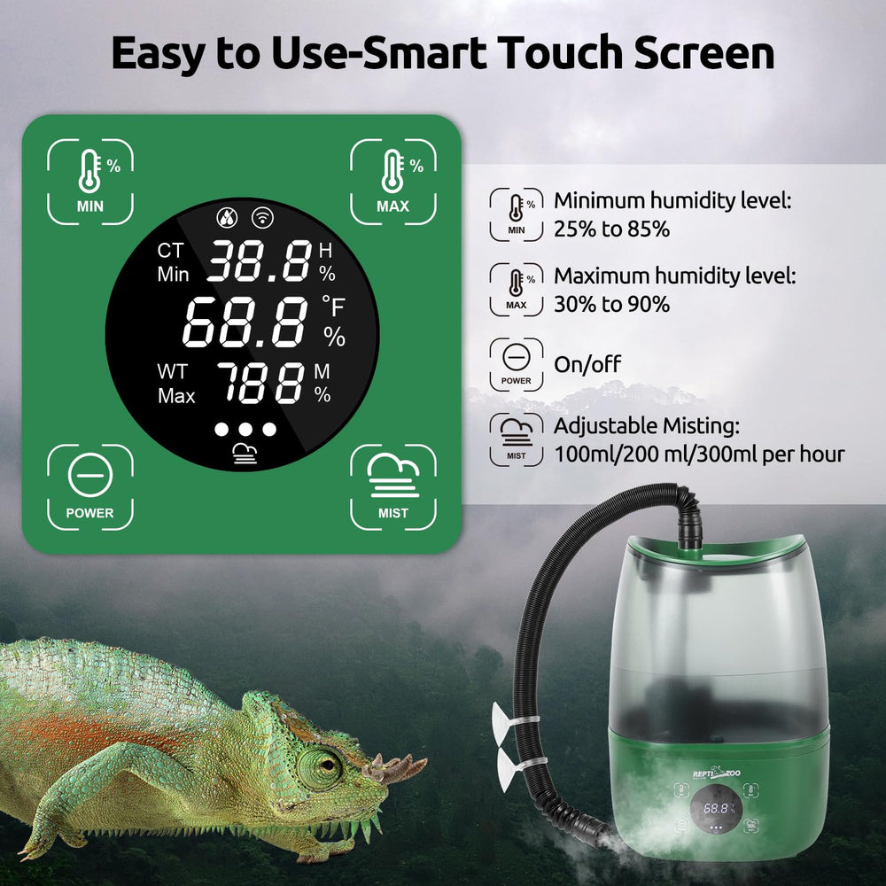 REPTIZOO adjustable misting output 100–300 ml/h for tailored humidity in enclosures