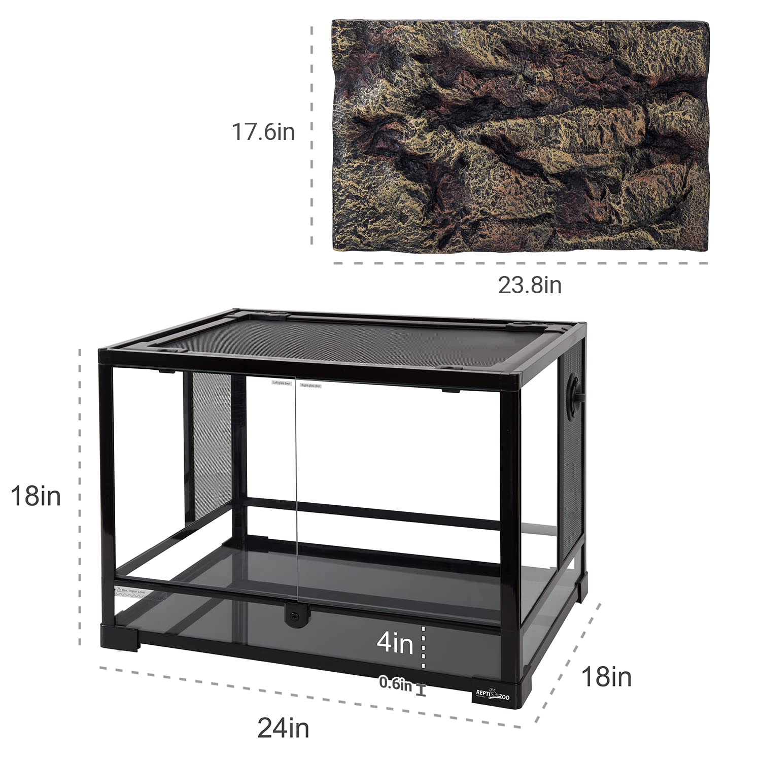 Patent-top ventilation on REPTI ZOO terrarium promoting airflow and light access.