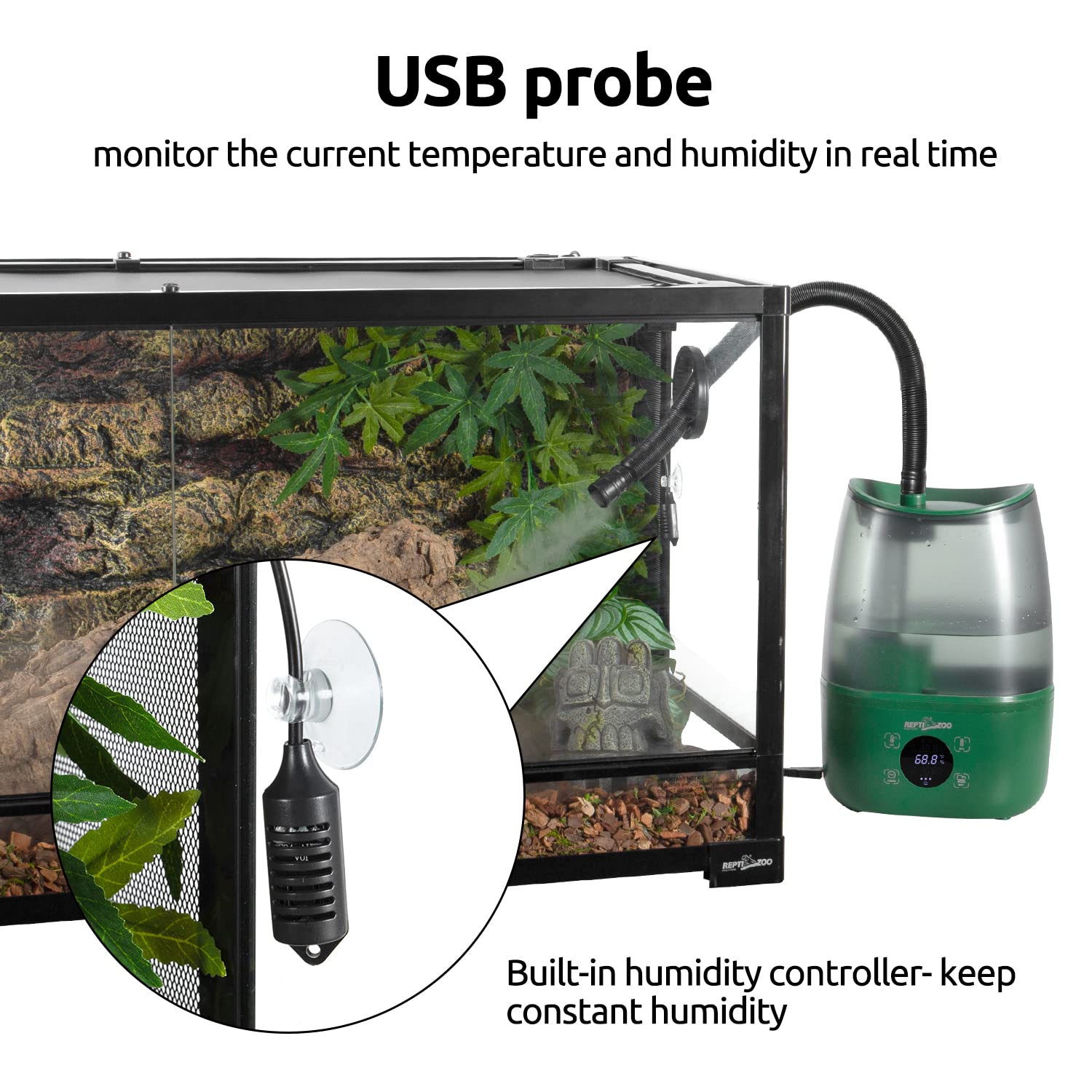 REPTIZOO removable lid enables easy top-fill and routine cleaning