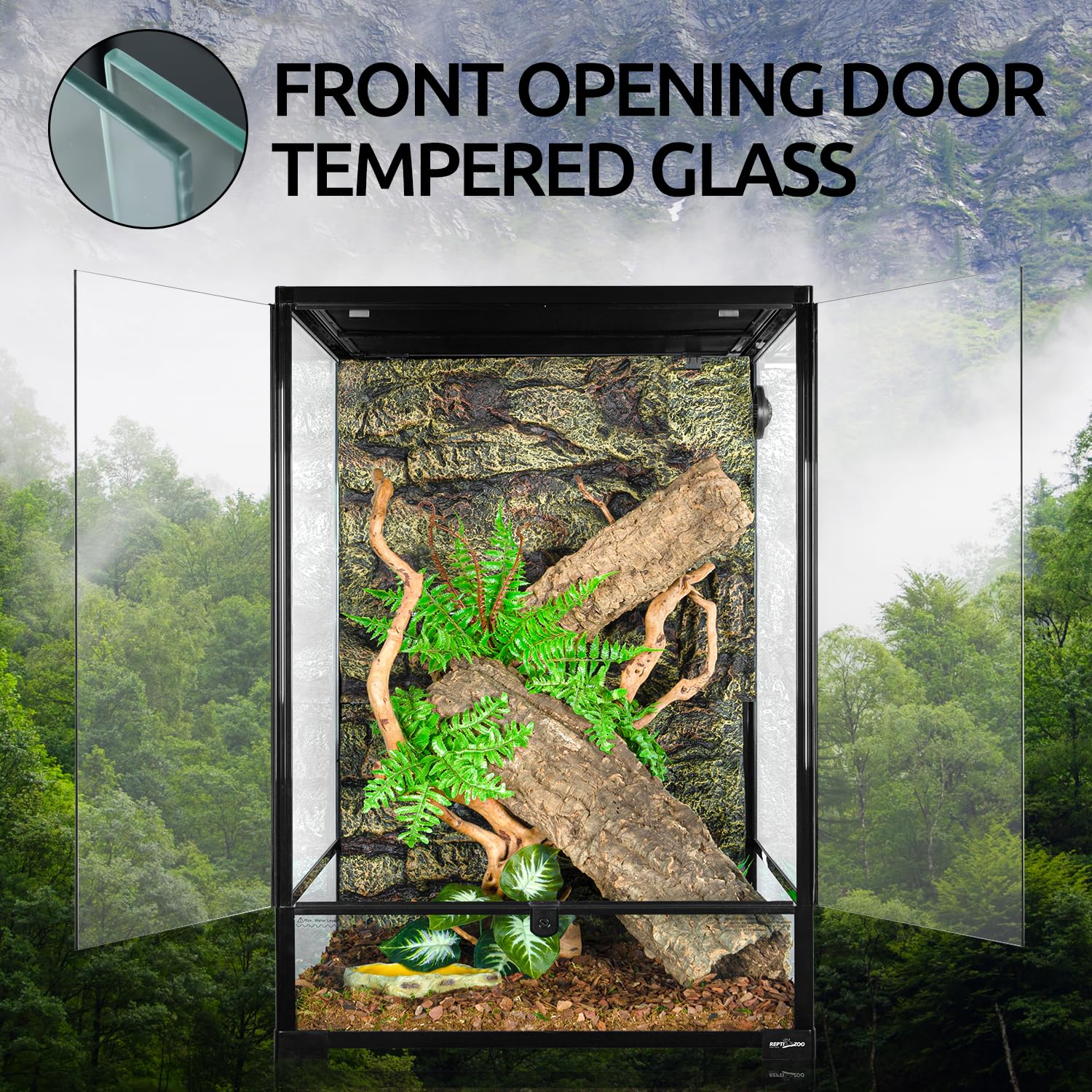 REPTIZOO terrarium waterproof bottom supports diverse habitats, from humidity-loving to dry desert.