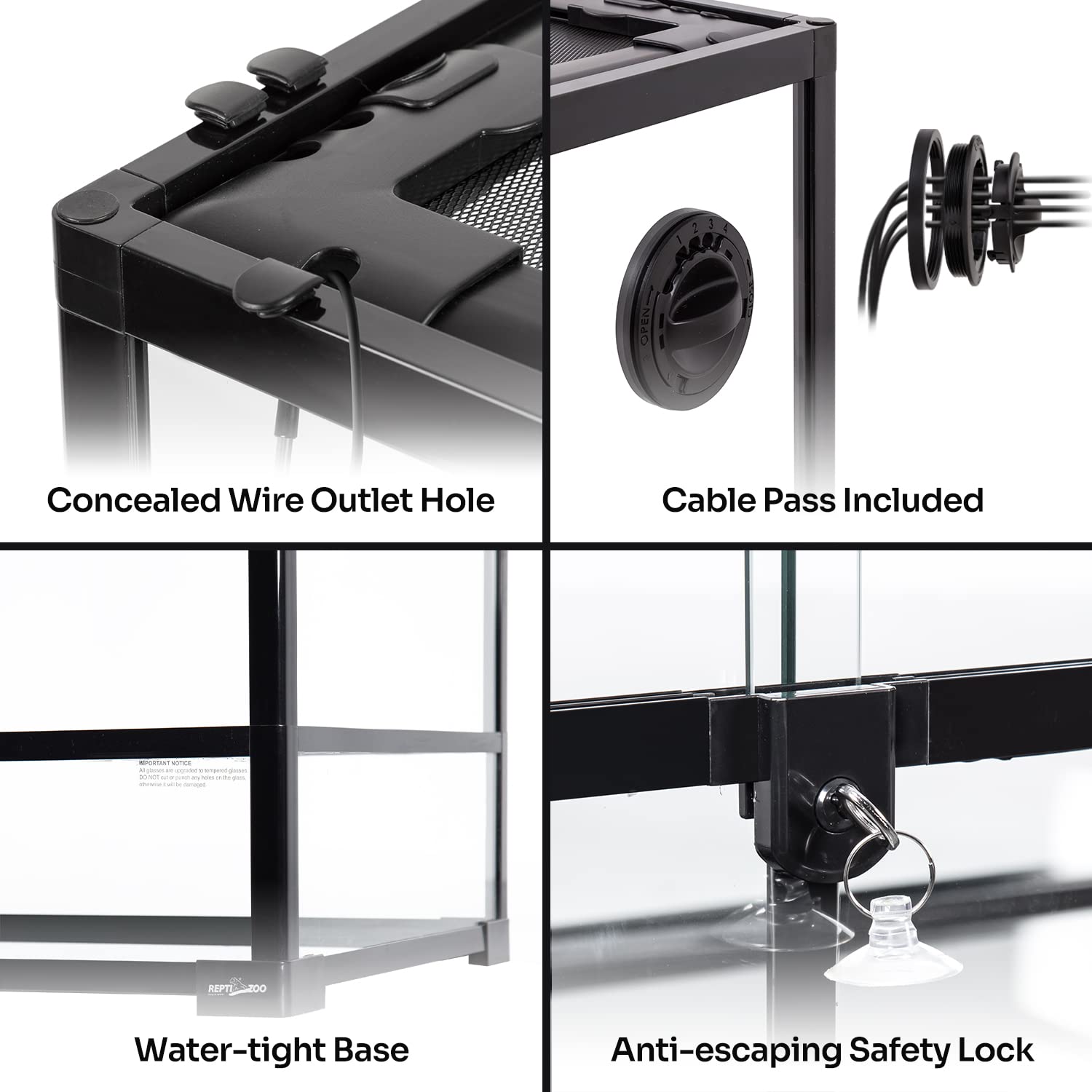 REPTIZOO top mesh ventilation supports airflow and light penetration