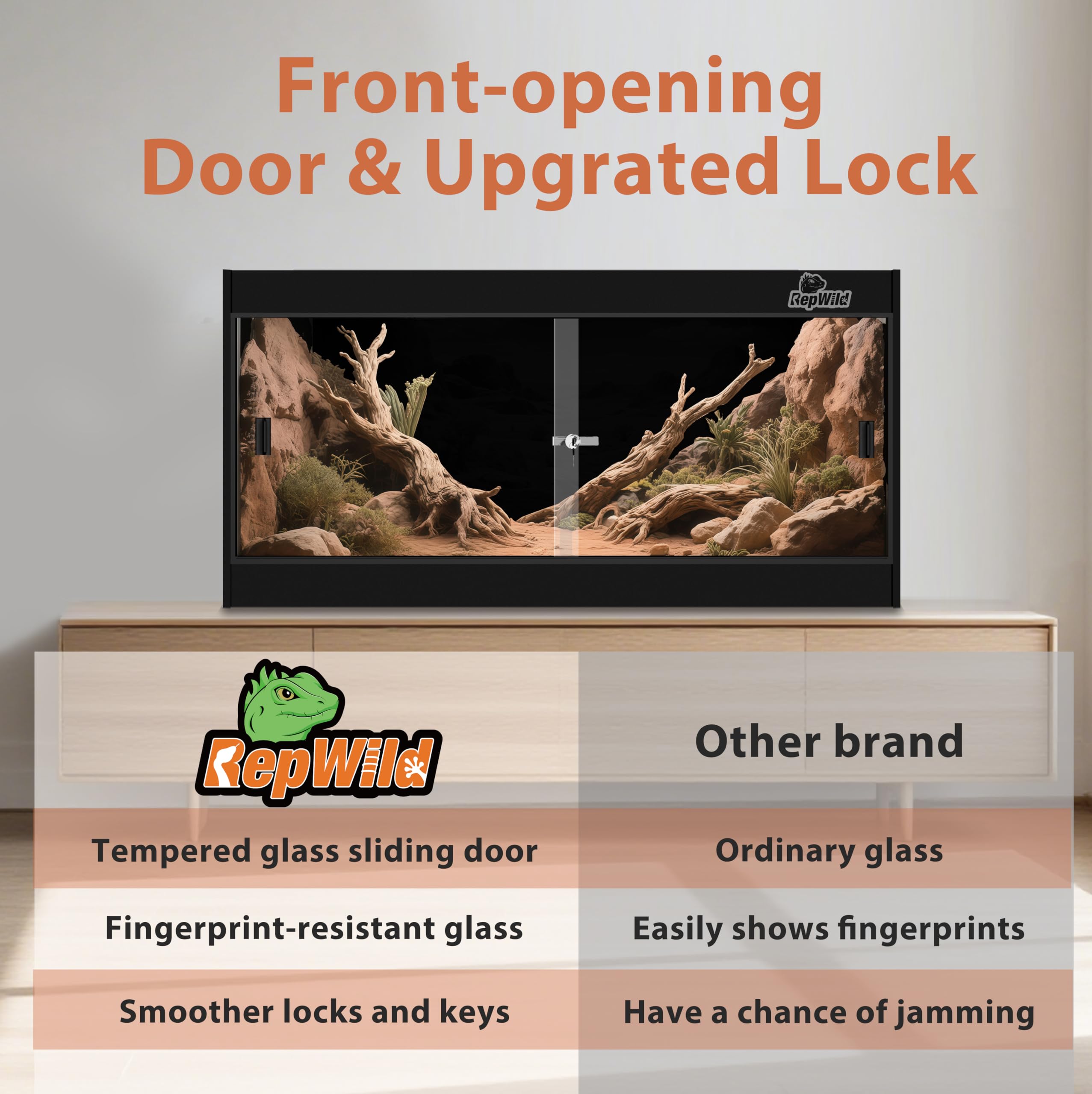 REPWILD 4x2x2 enclosure seamless-panel illustrates near-invisible seams for a clean, leak-resistant habitat.