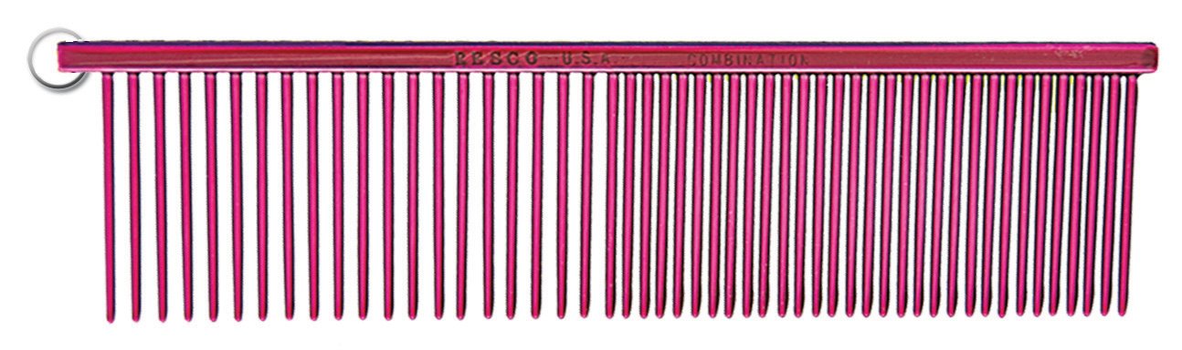 Resco professional anti-static grooming comb Candy Red side view demonstrating smooth glide across coat.