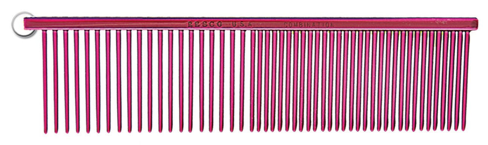 Resco professional anti-static grooming comb Candy Red side view demonstrating smooth glide across coat.