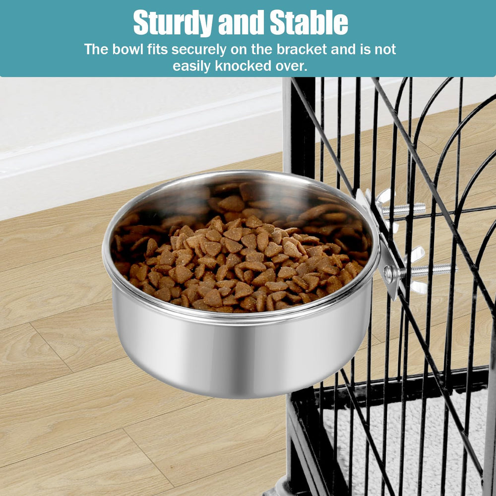 Reshiho cage-mount bracket keeps bowl secure and reduces spills.