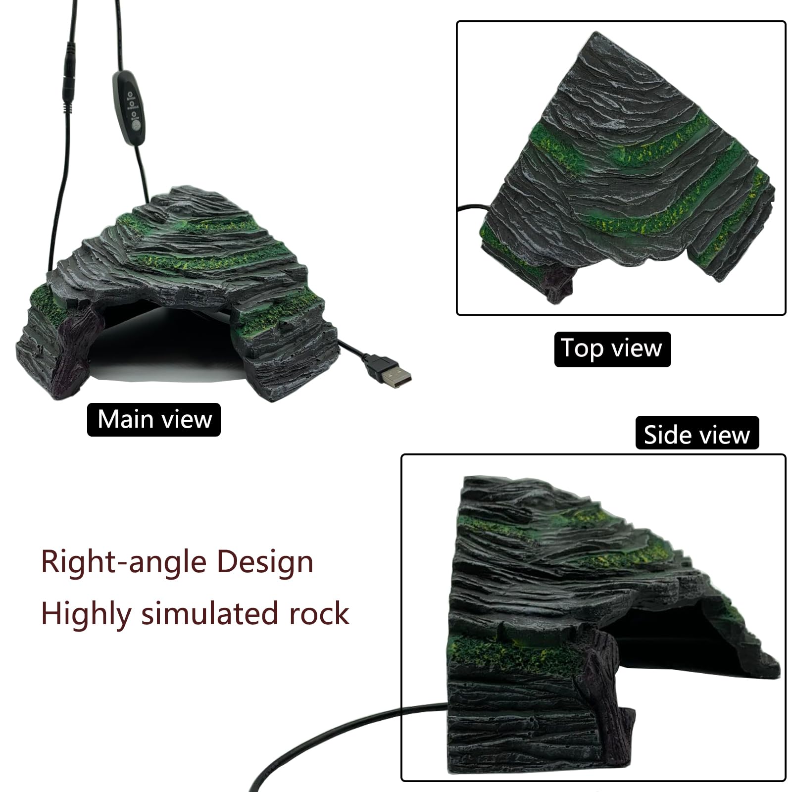 Resin reptile hide rock cave corner design saves tank space.