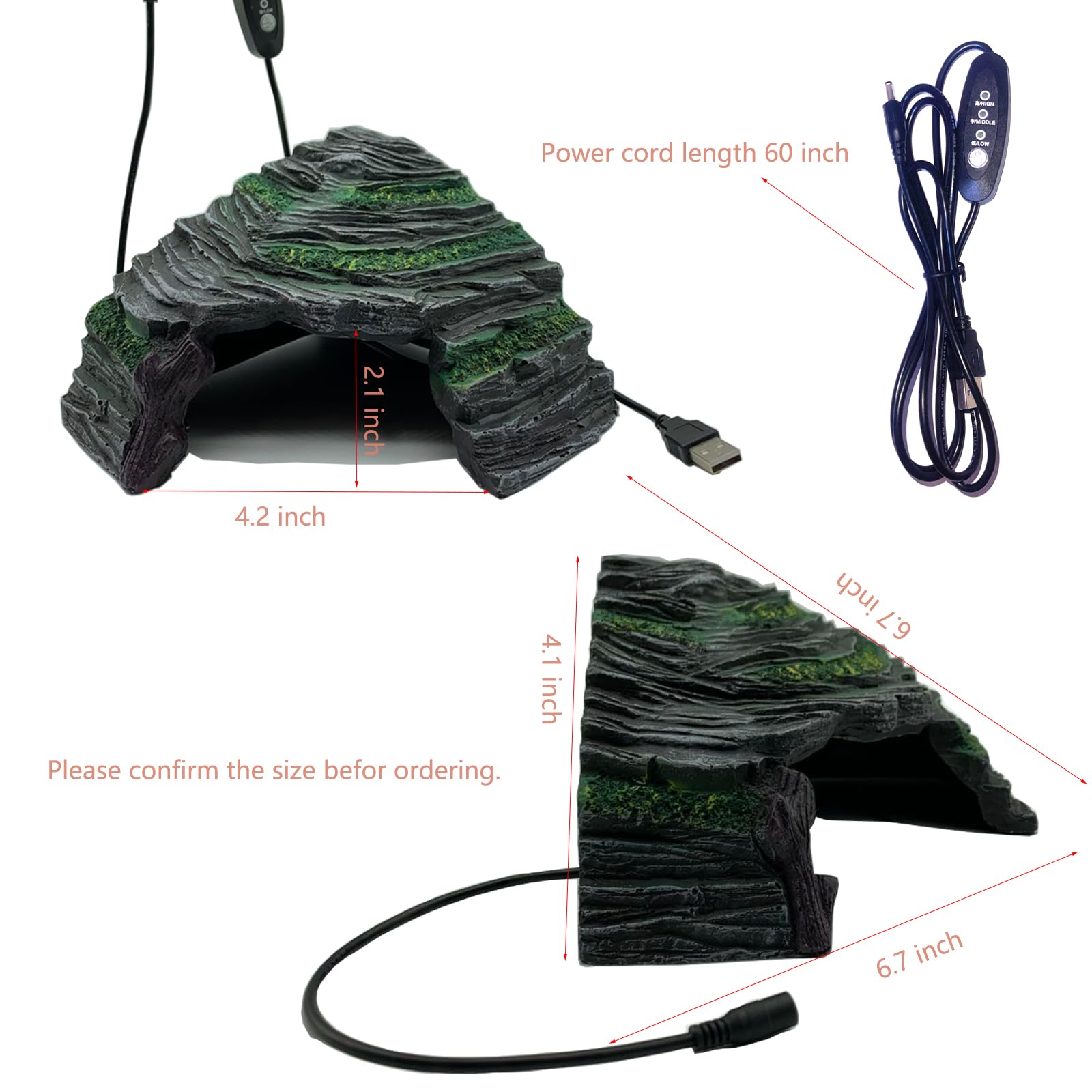 Resin reptile hide rock cave USB setup for quick install.