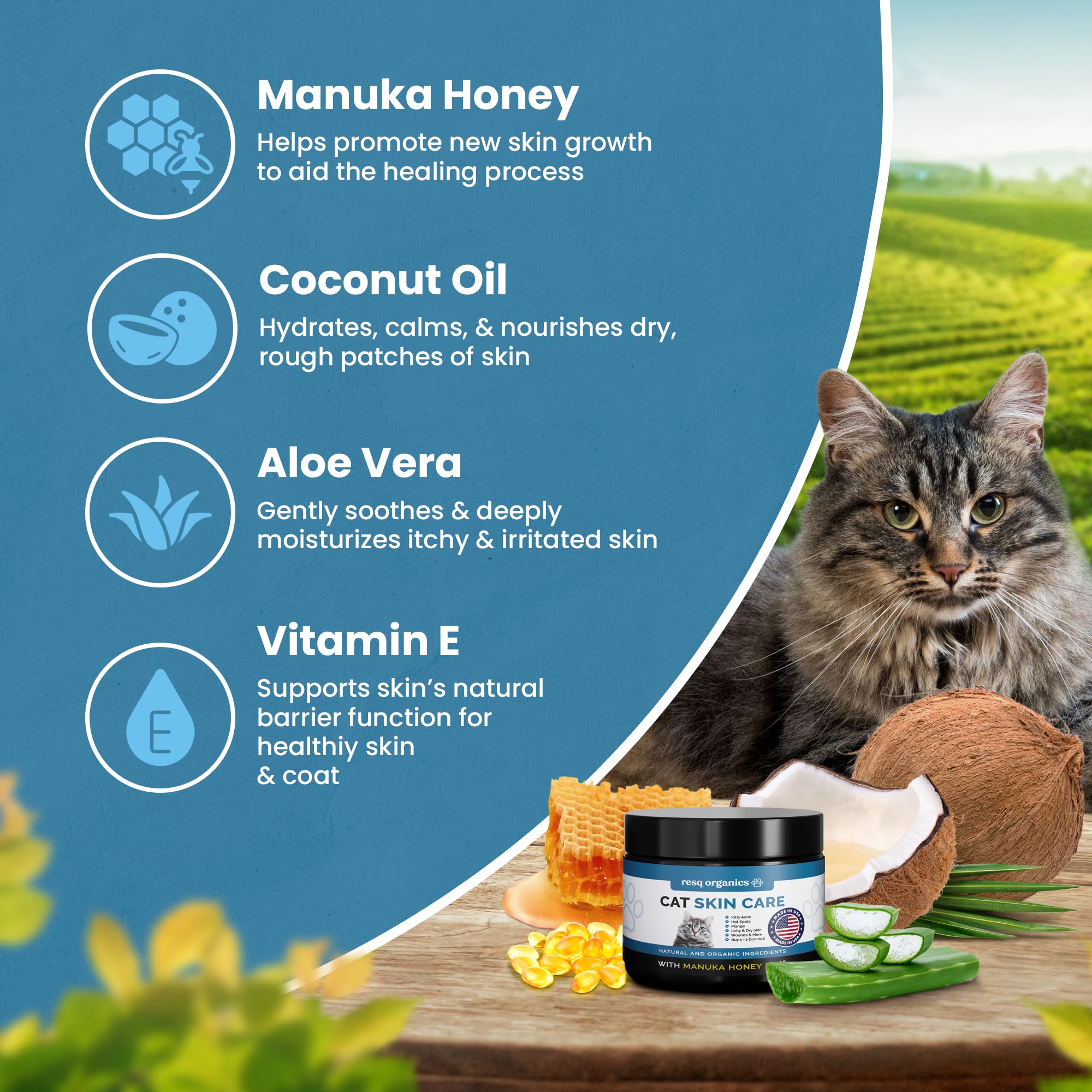 ResQ Organics Cat Paw Balm applied on paw provides gentle, hydrating protection.