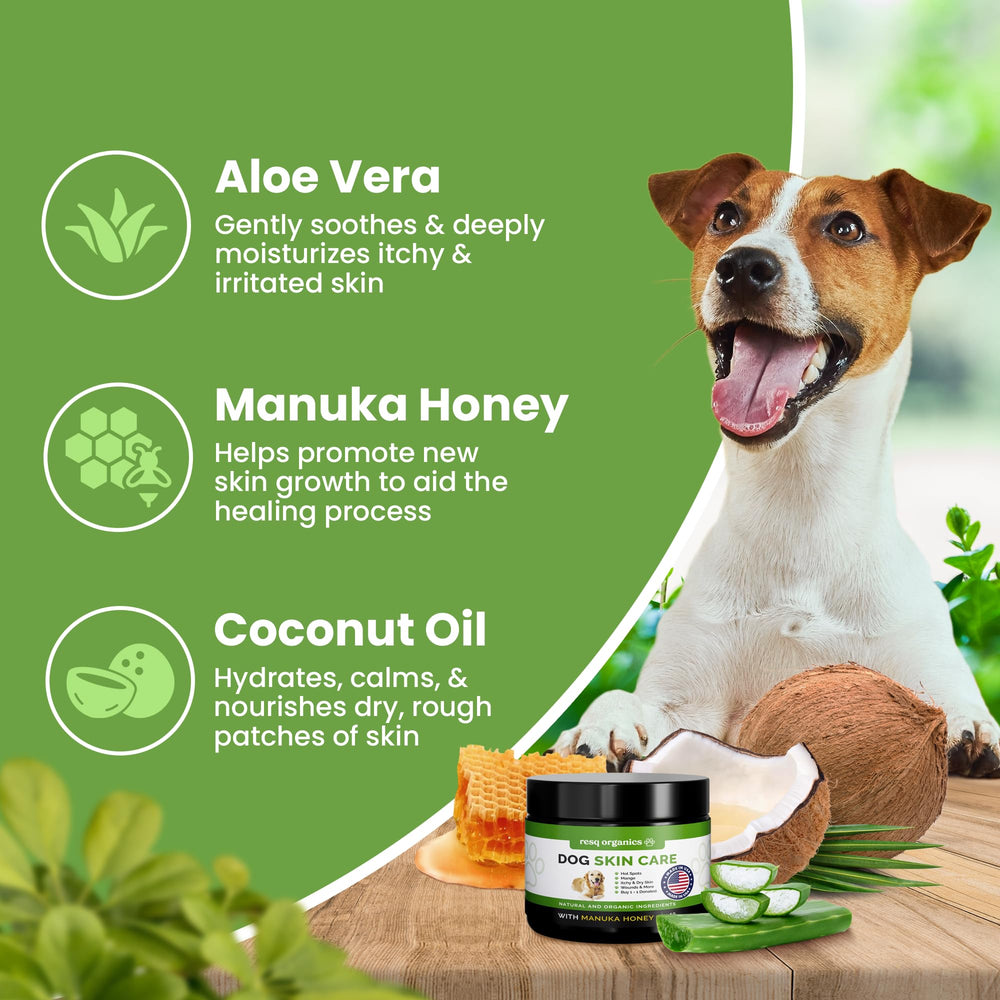 ResQ Organics dog-itch-relief-paw-balm moisturizes irritated paw pads.