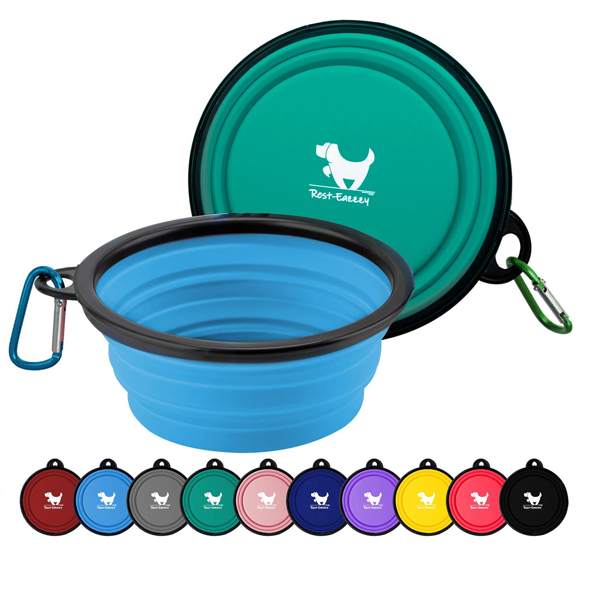 Rest-Eazzzy 2-pack foldable dog bowls ready for travel and quick water access.