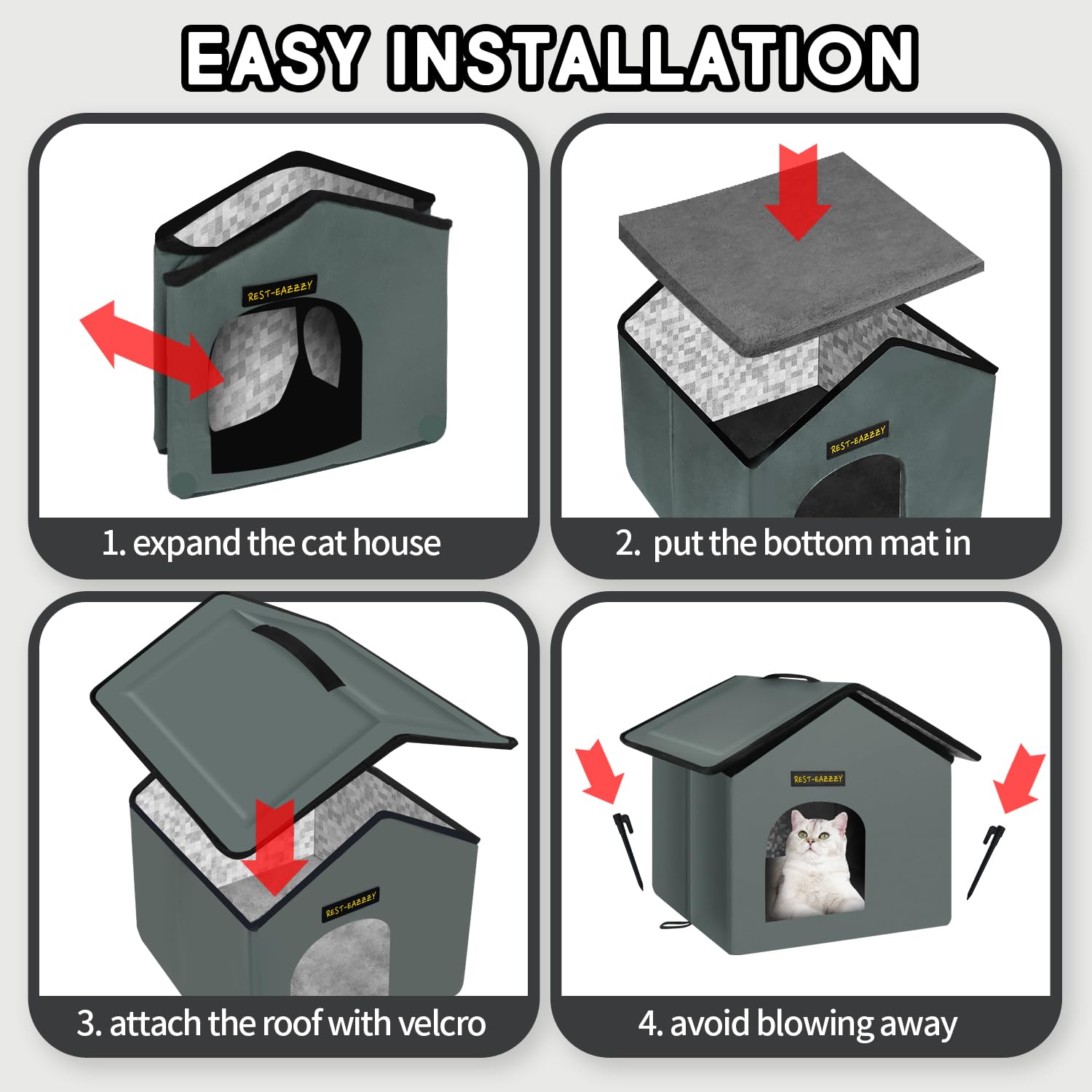 Rest-Eazzzy cat house clip detail demonstrating wind stability